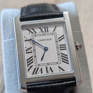 C@rtIer Silver and Black Leather Watch